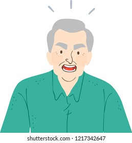 Illustration of an Angry Senior Man with Mouth Open and Shouting