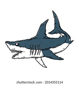 Illustration of angry shark. Design element for poster, card, banner, t shirt. Vector illustration