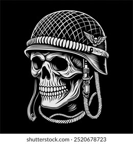 illustration of an angry skull wearing a soldier's helmet