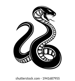 Illustration with angry snake icon on white background.