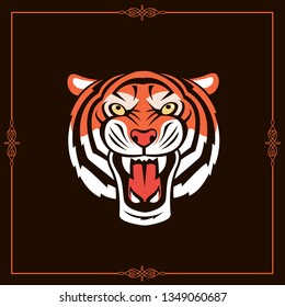 illustration of angry tiger head isolated on black background