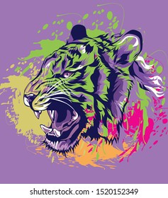 Illustration Angry Tiger ink splash. Animal vector eps 10.