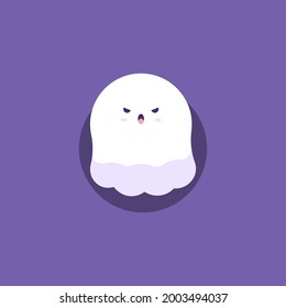 illustration of an angry white ghost character with an annoyed face and coming out of a hole. funny, cute, and adorable ghosts. flat cartoon style. vector design