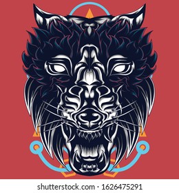 
illustration of angry wolf animal against a sacred geometry background