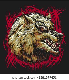 Illustration of angry wolf head on the dark background. 