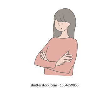 Illustration of an angry woman with arms folded.
