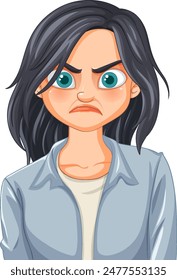 Illustration of an angry woman with dark hair