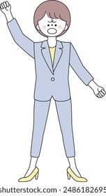 Illustration of an angry woman in a suit with her fist raised