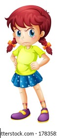 Illustration of an angry young girl on a white background