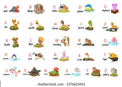 illustration of animal alphabet letter a-z