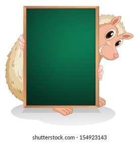 Illustration of an animal at the back of an empty blackboard on a white background