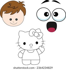 illustration, animal, cartoon, cute, vector, cat, kitten, drawing, character, pet, happy, isolated, art, little, young, white, funny, domestic, design, black, background, adorable, child, line, graphi