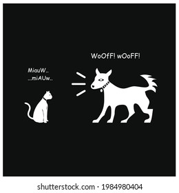 Illustration of animal conflict between cat and dog.