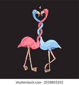 illustration of animal couple of flamingos falling in love