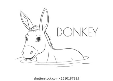 Illustration of a Animal - Donkey Swimming, Mammalia