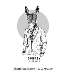 illustration animal donkey wearing office clothes. workaholic.premium vector