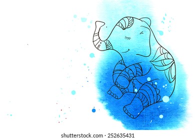 Illustration with animal elephant with a spot of watercolor paint for your project