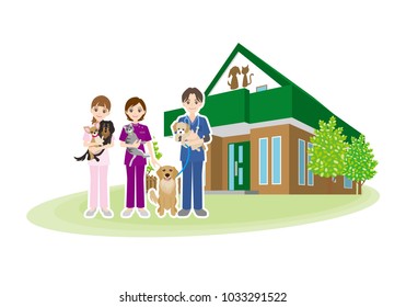 Illustration of animal hospital and veterinarian