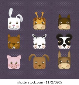 Illustration of animal icons illustration of giraffe, rabbit, squirrel, horse, mule, panda, tiger, pig, dog. vector illustration