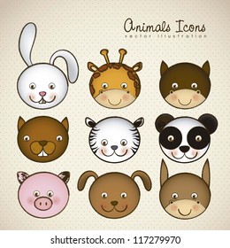 Illustration of animal icons illustration of giraffe, rabbit, squirrel, horse, mule, panda, tiger, pig, dog. vector illustration
