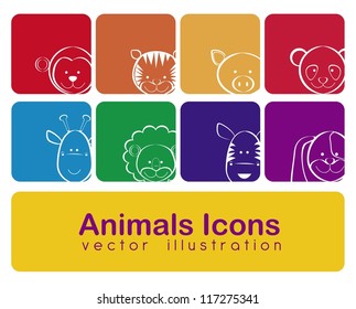 Illustration of animal icons illustration of giraffe, zebra, monkey,  panda, tiger, pig, dog, lion. vector illustration