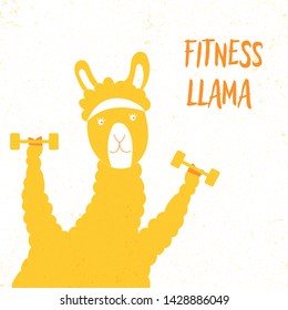 Illustration of an animal involved in sports. Fitness llama. Simple style vector illustration. One color. For signage gyms, banner, prints on clothes, site design.