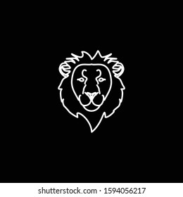 Illustration animal lion head cartoon mono line logo design vector