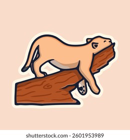 illustration animal lion sleep on wood good for sticker and icon logo