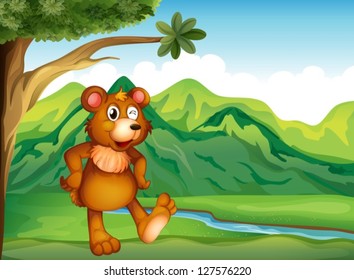 Illustration of an animal playing near the mountain
