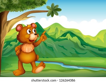 Illustration of an animal pointing near the riverside