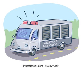 Illustration Of An Animal Service Truck On The Road With Siren