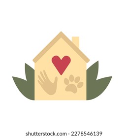 Illustration with animal shelter and charity elements. Support for homeless dogs and cats. Goodness, mercy, hope and love. Charity and assistance. Vector