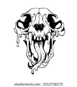 Illustration of an animal skull with tongue out, on white background