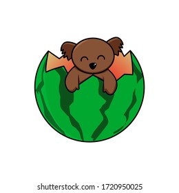 Illustration of animal in water melon. Water melon. Mascot of koala