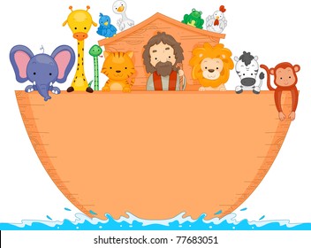 Illustration of Animals Aboard Noah's Ark with space for text