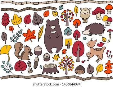Illustration of animals in the autumn forest