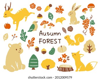 illustration of animals in autumn forest