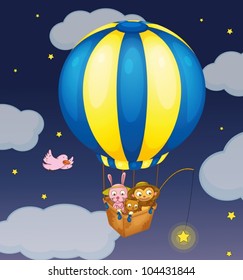 Illustration of animals in a balloon