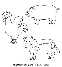 Illustration of animals becoming meat (line drawings)