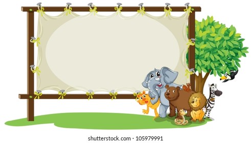 illustration of animals with board on white