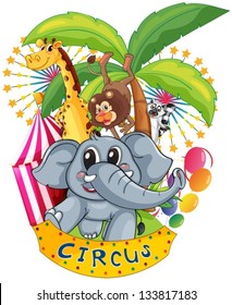 Illustration of the animals in the circus on a white background