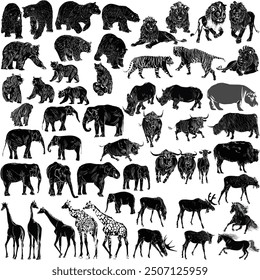 illustration with animals collection isolated on white background