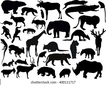 Zoo Animals Collection Vector Silhouette Stock Vector (Royalty Free ...