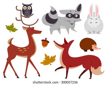 Ilustración de animales encontrados comúnmente en los bosques
