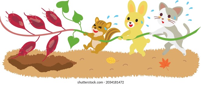Illustration von Tieren, die nach Süßkartoffeln graben