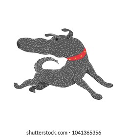 
Illustration of animals. illustration illustration. The dog in the red collar is running. T-shirt. Cute cartoon characters. Without background.