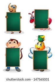 Illustration of the animals with empty banners on a white background
