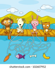 Illustration of animals fishing on pier