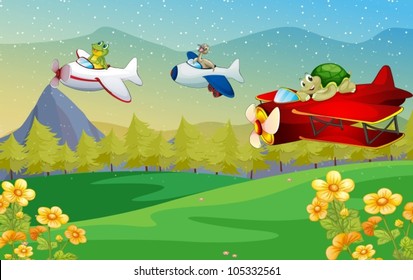 illustration of a animals flying  air plane