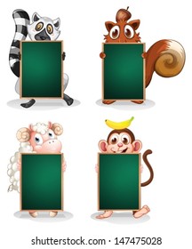 Illustration of the animals holding empty boards on a white background
